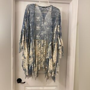 Origami Slate Blue and Ivory Lace Hi-Lo Duster|Kimono|Cardigan | Large